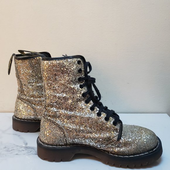 Dr. Martens RARE Vintage 90s Gold Chunky Glitter Boots - Picture 3 of 16